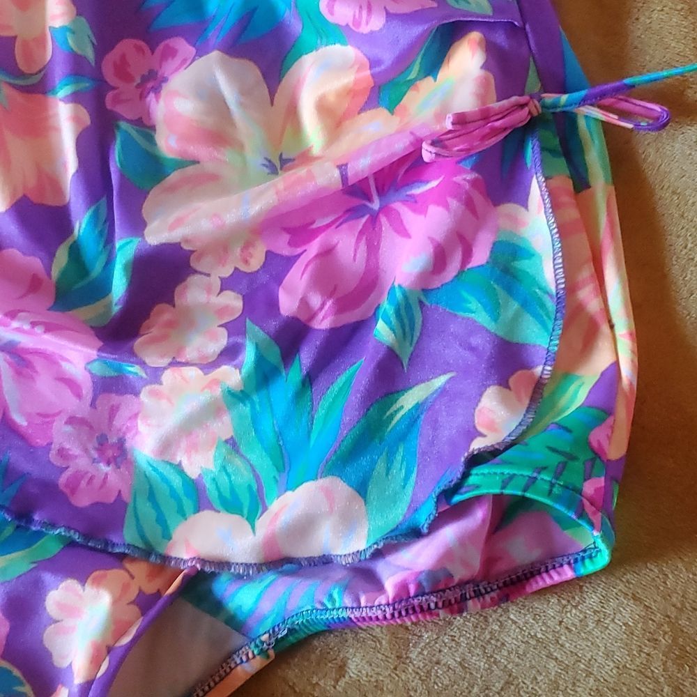 Seascamp vintage 1980's one piece bathing suit flowers size 38/B bright Retro - Picture 5 of 11